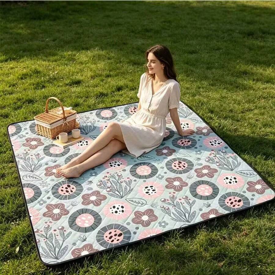 Picnic Mat Outdoor Camping Ground Cloth Waterproof Washable - Red Small Flower - View 1