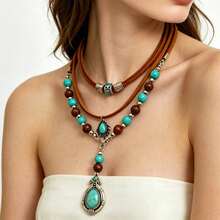 2 buah Kalung Multi-Layer Vintage untuk Wanita, Rantai Kalung Liontin, Perhiasan Serbaguna Gaya Bohemian - MultiWarna - View 6