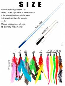 Juguete para gatos, set de juguetes para gatos, plumas artificiales de colores, varita para gatos, campana de oruga, cabeza de varita para gatos reemplazable, se puede usar en interiores y exteriores, entrenamiento, obediencia independiente, alivia el aburrimiento, (Azul, Negro. (Color de cabeza de reemplazo aleatorio)). - Multicolor - Ver 3