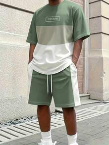 3D Print Fashionable Tricolor Men's Summer Breathable T-Shirt And Shorts Set, Suitable For Casual And Outdoor Activities - Multicolor - View 2