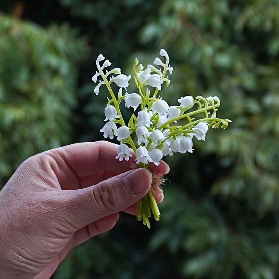 Mini Lily Of The Valley Bouquet 5 Stems/Bunch Mini Artificial Flowers Gift Photo Prop Wedding Decor Tabletop Ornament Packaging Decoration - White - View 1