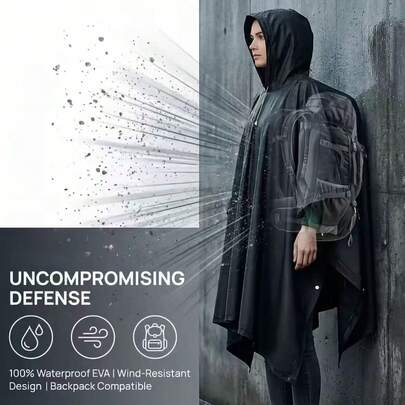 Long Hooded Raincoat Rain Cape, Unisex, Cycling, Camping, Hiking, Multi-Functional Rain Gear