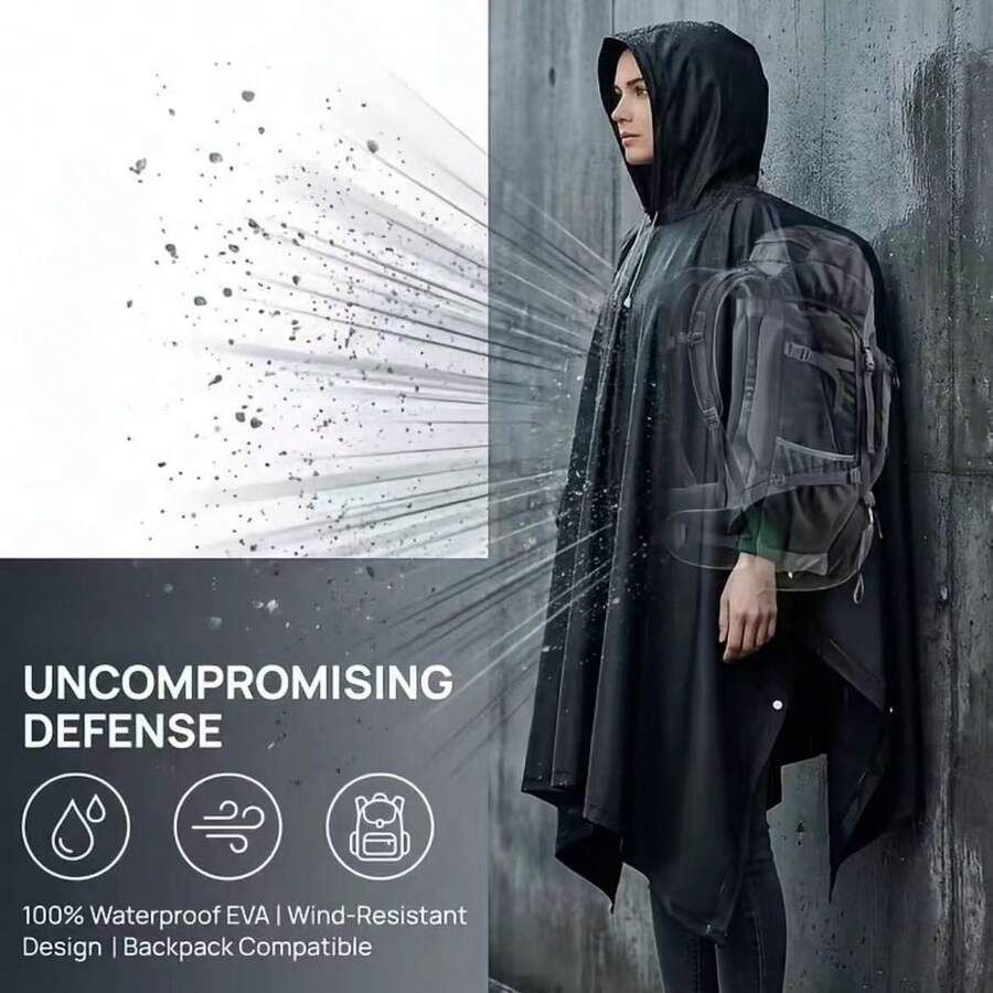 Long Hooded Raincoat Rain Cape, Unisex, Cycling, Camping, Hiking, Multi-Functional Rain Gear - A - View 1