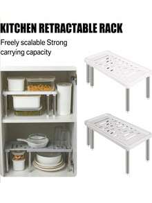 1 paquete Estante de almacenamiento retráctil para cocina, estante de almacenamiento desmontable y expandible, organizador multifuncional debajo del fregadero, divisor de gabinete, estante de almacenamiento para armario, estante de baño, estante ajustable compacto que ahorra espacio, adecuado para cocina, sala de estar, - Multicolor - Ver 1