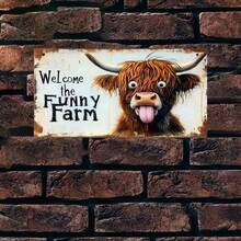 2D flach, 1 Stück lustige Zunge Highland Kuh Holz Wandplakette, "Willkommen auf dem glücklichen Bauernhof" Heimwanddekoration - perfekte Raum- und Halloween-Weihnachtsdekoration, 2D flach - Verschiedenfarbig - Übersicht 3