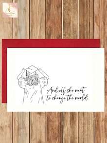 1pc Graduation Card For Her "And Off She Went To Change The World" Inspirational Graduation Gift For Daughter, Perfect For High & College Graduates, Blank Inner Page For Writing - One Size Fits All - View 1