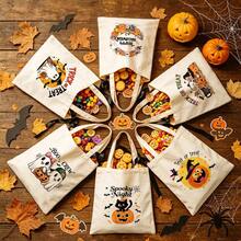 1/5/10pcs Reusable Halloween Trick Or Treat Bags With Handles, Pumpkin Ghost Skeleton Bat Spider Black Cat Little Devil Lantern Patterns, Halloween Theme Party Snack Candy Storage Bags, Trick Or Treat Small Batch Multi-Piece Set - View 3