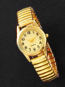 6Pcs Set | Casual Stretch Band Watch + Teardrop Jewelry | Perfect Gift For BFF & Girlfriend - Gold - View 3