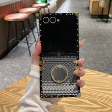 1pc Boys Girls Phone Case Electroplated Square Shell Water Transfer Kevlar Rhinestone Ring Holder Foldable Phone Case Protective Cover Compatible With Samsung Galaxy Z Flip8 Galaxy Z Flip7 Galaxy Z Flip6 Galaxy Z Flip7FE Galaxy Z Flip5 - Multicolor - View 41