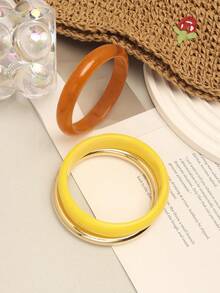 3pcs Yellow Round Bracelet Set, Suitable For Women, Versatile And Personalized, Perfect For Travel, Vacation, Dating, Shopping, Party, Daily Wear, Outdoor Activities, Photography, Birthday Gift - Multicolor - View 3