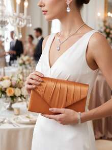 1 pieza Bolso de noche naranja para mujer, bolso de mano de satén de alta gama con diseño de solapa, adecuado para vacaciones, temporada de vacaciones, verano, playa, desplazamientos de negocios y otras ocasiones, bolso cruzado multifuncional, minimalista casual, playa, fiesta, esencial para vacaciones - Naranja - Ver 2