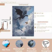 2D Plat, 2D Plat, 1 pièce Art mural sans cadre, présentant un thème confortable et rêveur avec un dragon volant, parfait pour le style Dark Academia. Cette impression sur canevas minimaliste met en valeur les ailes de Basgat Iliria, décoration idéale pour les amateurs de livres et les chambres d'étudiants - F - Voir 12