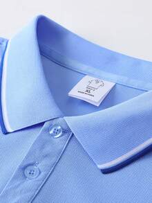 Men's Summer Solid Color Short Sleeve Casual Commute Button Collar Polo Shirt, Suitable For Golf, Light Blue Polo Shirt - Baby Blue - View 3