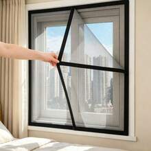 Punch-Free Self-Adhesive Grey Window Mesh Screen With Black Felt Edge, Custom Cut Anti Mosquito Window Net, Easy Stick Removable Window Screen For Home Indoor Windows - Grey Window Screen With Black Frame - View 6
