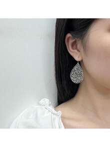 Handmade Filigree Teardrop Dangling Drop Earrings For Women 925 Sterling Silver Hooks, Exquisite Leaf Design, Gift - Silver - View 5