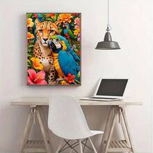 1 pezzo | Pittura di diamanti 5D fai-da-te | Kit di pittura di diamanti con motivo di leopardo e pappagallo in fiori, set di mosaico con perforazione completa rotonda, pittura di diamanti ad alta definizione, concentrazione e relax attraverso il fai-da-te, adatto per decorazione da parete di soggiorno, camera da letto, ufficio, regalo sorpresa per decorazione domestica festiva per famiglia e amici, senza cornice - diamante rotondo - Visualizzare 3