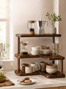 Three-Tier Wooden Shelving Unit, Desktop Cosmetics Organizer, Beauty And Skincare Product Display Rack, Multifunctional Spice Rack And Countertop Organizer, Suitable For Bedrooms, Bathrooms, And Home Organization, Freestanding Shelving Unit - Multicolor - View 10
