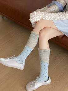 1/3 Pairs Women's Cute Polka Dot Knee-High Socks, Sheer Patchwork Design Versatile Stacked Leg Socks, Sweet Preppy Style - Multicolor - View 4