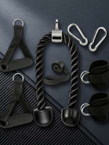 Set Perlengkapan Gym Tugas Berat dengan Tali Trisep, 2 Pegangan Latihan, 2 Carabiner, Jangkar Pintu untuk Latihan di Rumah, Latihan Resistensi, dan Sistem Katrol - Hitam - View 3