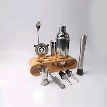 Edelstahl-Bar-Set, Bar-Werkzeugset mit Löffeln und Holzständer, Bar-Utensilien, Zubehör für Bar zu Hause und in der Küche - Übersicht 4