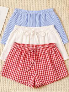 3pcs Women's Plus Size Pajama Pants, Striped Shorts Loungewear, Loose And Comfortable, Suitable For Summer - Multicolor - View 5
