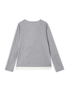 Women's 2 In 1 Long Sleeve T-Shirt, Niche Loose Slouchy Casual Design Top - Light Grey - View 5