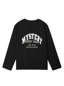 Women's Fashion Autumn/Winter Loose Fit Versatile Letter Print Pattern Long Sleeve T-Shirt Casual - Black - View 5