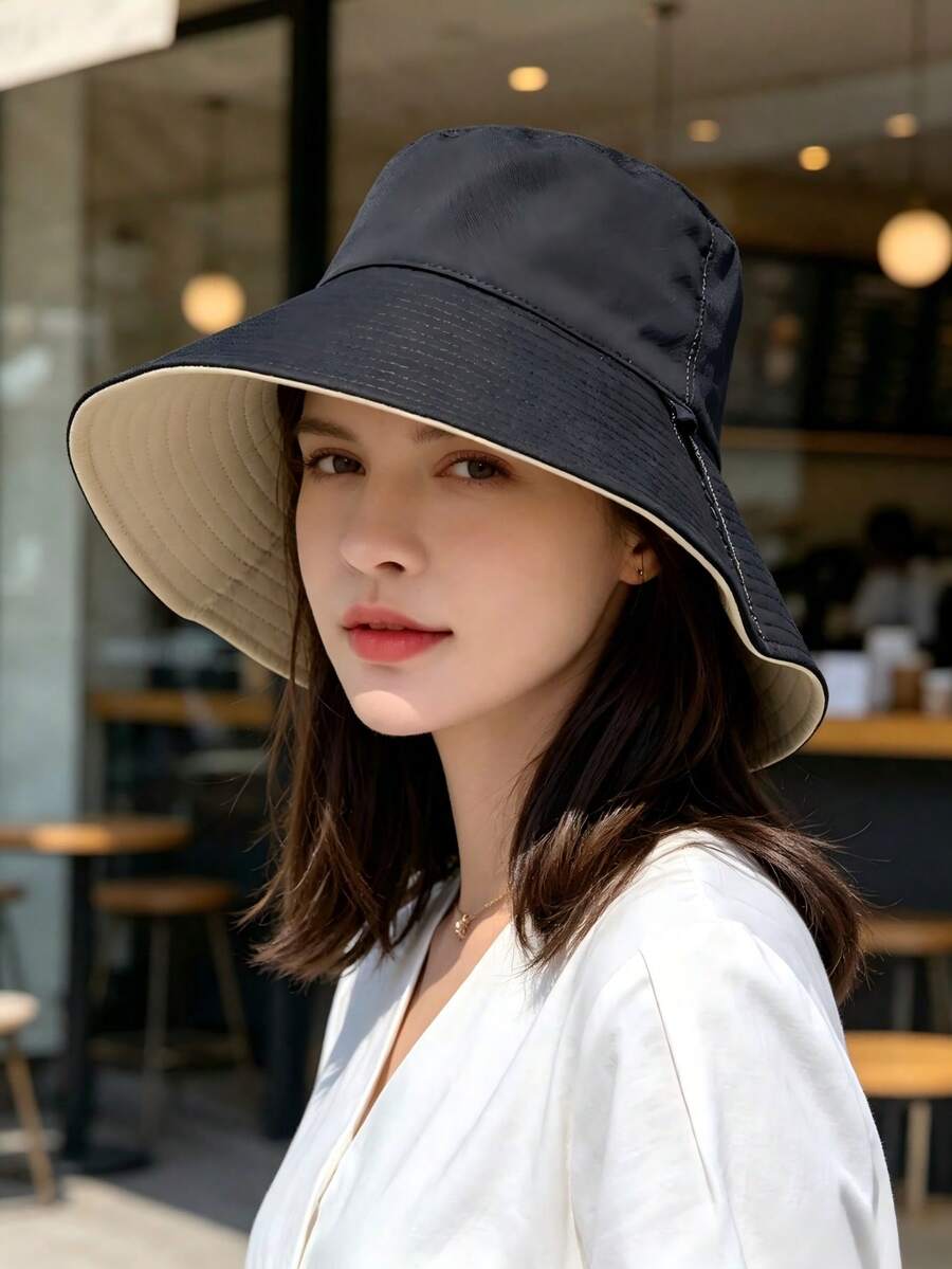 1pc Women's Reversible Minimalist Fashion Bucket Hat For Daily And Outdoor Wear - A - View 1