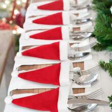1pc Christmas Decoration, Christmas Hat, Christmas Cutlery Storage Velvet Cap - Multicolor - View 7