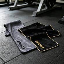1PC Black & Gold Fitness Towel, SPORT Embroidered Sports Towel, Super Absorbent Club Towel, Portable Soft Training Towel, Suitable For Fitness, Running, Yoga, Swimming, Outdoor Sports, Gym, Multi-Purpose Training, Travel, Beach, Camping, Unisex Towel - Multicolor - View 3