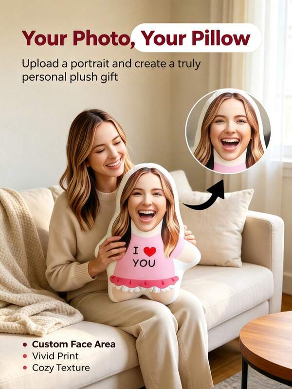 Customizable Photo Throw Pillow, Dress Pillow, Suitable For Birthday Party, Father's Day, Mother's Day, Halloween, Christmas Eve, Valentine's Day, Birthday, Personalized Day, Memorial Day, Thanksgiving, Easter, April Fool's Day, Carnival, Back To School Day, National Day, Etc.