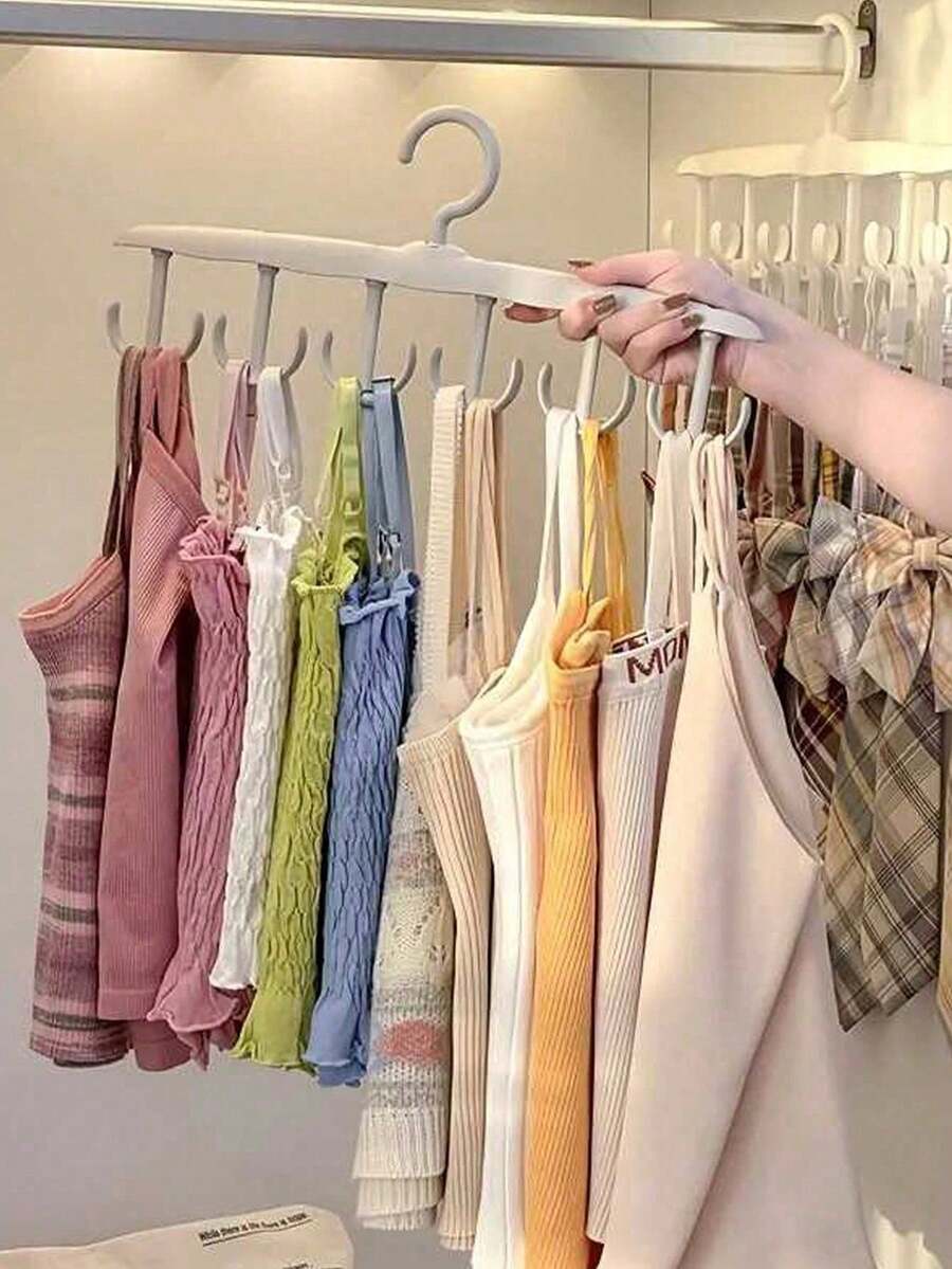 1/2pcs 12-Hook Plastic Hanger, Space-Saving Storage Organizer Rack, Suitable For Storing Bras, Tank Tops, Halter Tops, Ties, Belts, Etc., Saves Closet Space - Multicolor - View 1