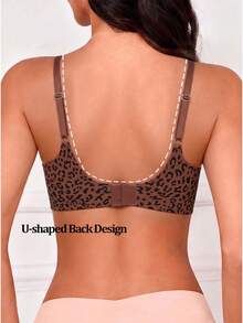 Women Wireless Leopard Print Push Up Bra No Show Bra Removable Pad Bralette Bras Intimates Comfortable Lifting Seamless Underwear Basic Lingerie - Multicolor - View 3