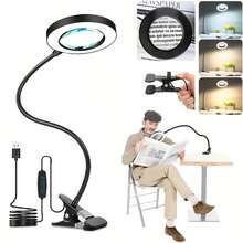 LED Lighted Magnifying Glass Clip On Desk Lamp With Flexible Adjustable Metal Support Arm, Illuminated Clamp Magnifying Lamp For Close Work, Reading, DIY, Craft, Painting, Sewing, Jewelry Repair And Esthetician Hobby Use. - 1 - View 13