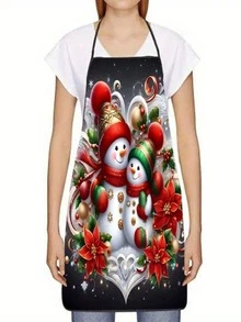 1 Peça Avental de Natal com Estampa de Boneco de Neve Duplo em Bottom Preto, Avental Retangular de Estilo Inverno Romântico Cintilante Rosa para Feriados, Avental de Cozinha com Cinto Ajustável e Alça Lateral Longa, Festa de Natal, Cozimento, Churrasco, Festa de Inauguração da Casa, Natal - Multicolorido - Visão 3