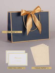 13.7 Inch Large Gift Bags With Handles, 2pcs Deep Blue Paper Gift Bags, Includes Tissue Paper, Ribbon And Card, Suitable For Men's Birthday, Wedding Groomsman, Anniversary, Business Celebration - Blue - View 8