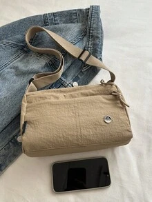休閒多口袋帆布斜跨手提包 - 卡其色 - 查看 4
