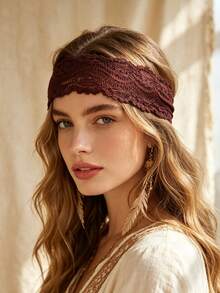 3pcs Wedding Ji Women's Solid Color Lace Girlish Style Elegant Fashion Breathable Comfortable Lightweight Floral Embroidery Decorated Headband, Suitable For Daily Commute, Outfit Matching, Shopping, Travel, Photography, Exquisite Gift For Best Friend - Multicolor - View 3