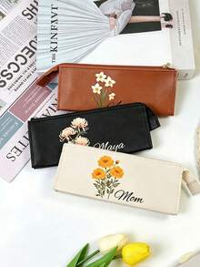 Customized Pencil Case, Personalized Name Pencil Box, Floral Print, Large Capacity Design, Unisex For Students, Personalized Customization, Reusable, Large Capacity, Suitable For Stationery, Lipstick, Makeup Brushes, Eyebrow Pencils Storage, Gift For Family, Friends, Students, Professionals, Teachers, Suitable For Business Office And Campus Life, Back To School Gift, Teacher Gift - Multicolor - View 6