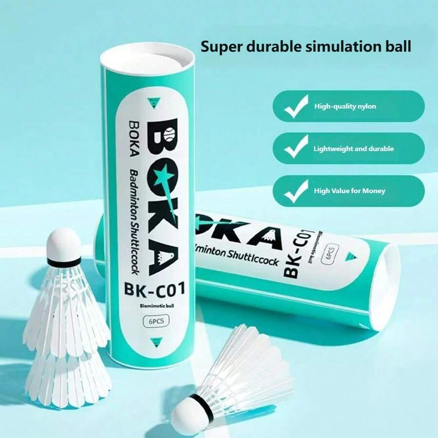3/6Pcs BOKA Simulation Nylon Badminton Shuttlecocks, Artificial Feather Durable Badminton Balls, Stable Flight Training Sports Badminton Accessories For Indoor Outdoor Gym Game - White - View 1