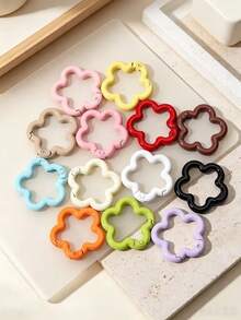 12/34pcs Random Color Mixed Heart, Flower, Donut, Cat And More Styles Painted Candy Color Spring Clasp Open Ring Keychain Pendant, Suitable For DIY Handmade Decoration Crafts, Bag Hook - Random Color Mixing - View 18