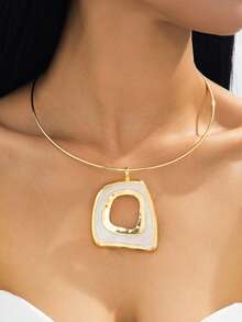 1pc Fashion Asymmetrical Hollow Square Oil Drop Pendant Necklace - Collar - View 7