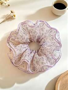 Korean Ins Style Satin Lace Polka Dot Scrunchie Lazy Textured Floral Hair Tie For Bun Hairstyle - Multicolor - View 5