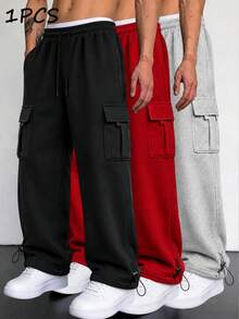 Men's Streetwear Functional Cargo Pants, Adjustable Hem, Multi-Pocket Design, Suitable For Daily Streetwear And Home Workout - Black - View 2