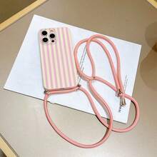 Convenient Lanyard Phone Case With Multi-Function Adjustable Lanyard And Crossbody Strap, Eye-Catching Pink Vertical Stripes, Easy-To-Use TPU Shockproof Protective Shell For Apple Phones - Pink - View 1