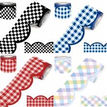 1 Roll [10m] Red/Blue Plaid Decorative Sticker - Perfect For Bulletin Boards, Crafts, Customizable Design, School News Boards And "Encouragement Wall" Decoration - One Size Fits All - View 4