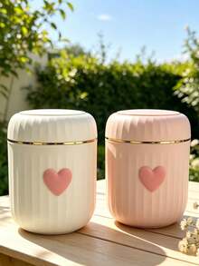 Mini Desktop/Car-Mounted Storage Bin With Lid, Heart Decoration, Plastic Rotating Top Trash Can, No Power Cylindrical Wastebasket, Suitable For Home, Office, Kitchen, Bedroom Vanity, Dining Room, Living Room Decor, Plastic - Multicolor - View 6