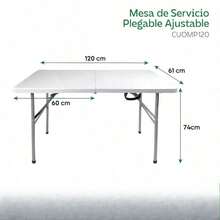 Mesa Plegable 120 cm |Tipo Portafolio de Plástico |para Jardín Camping y Exterior - Blanco - Ver 2