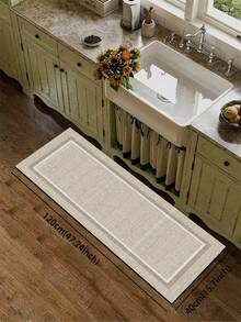 1pc Light Brown Minimalist Woven Border Pattern 3.5mm Soft Rubber Kitchen Rug, Dirt-Resistant Hallway Carpet, Bathroom Mat, Can Be Used As Outdoor Doormat And Indoor Mat - View 8