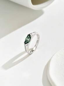 Besthing 1pc Fashion Glamorous S925 Sterling Silver 1CT Moissanite Blue-Green Marquise Couple Matching Wedding Ring, High Quality For Wedding, Daily Wear And Holiday Gift - Multicolor - View 6